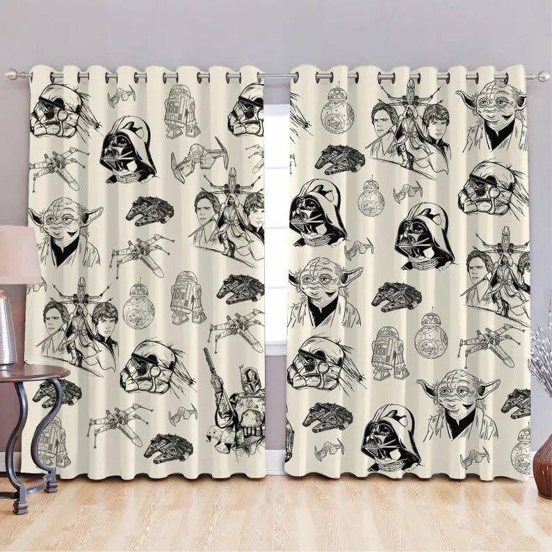 Star Wars Characters Window Curtain, Darth Vader Door Curtains, Baby Yoda Living Room Curtain, Star Wars Day Fan Gift, Home Decor