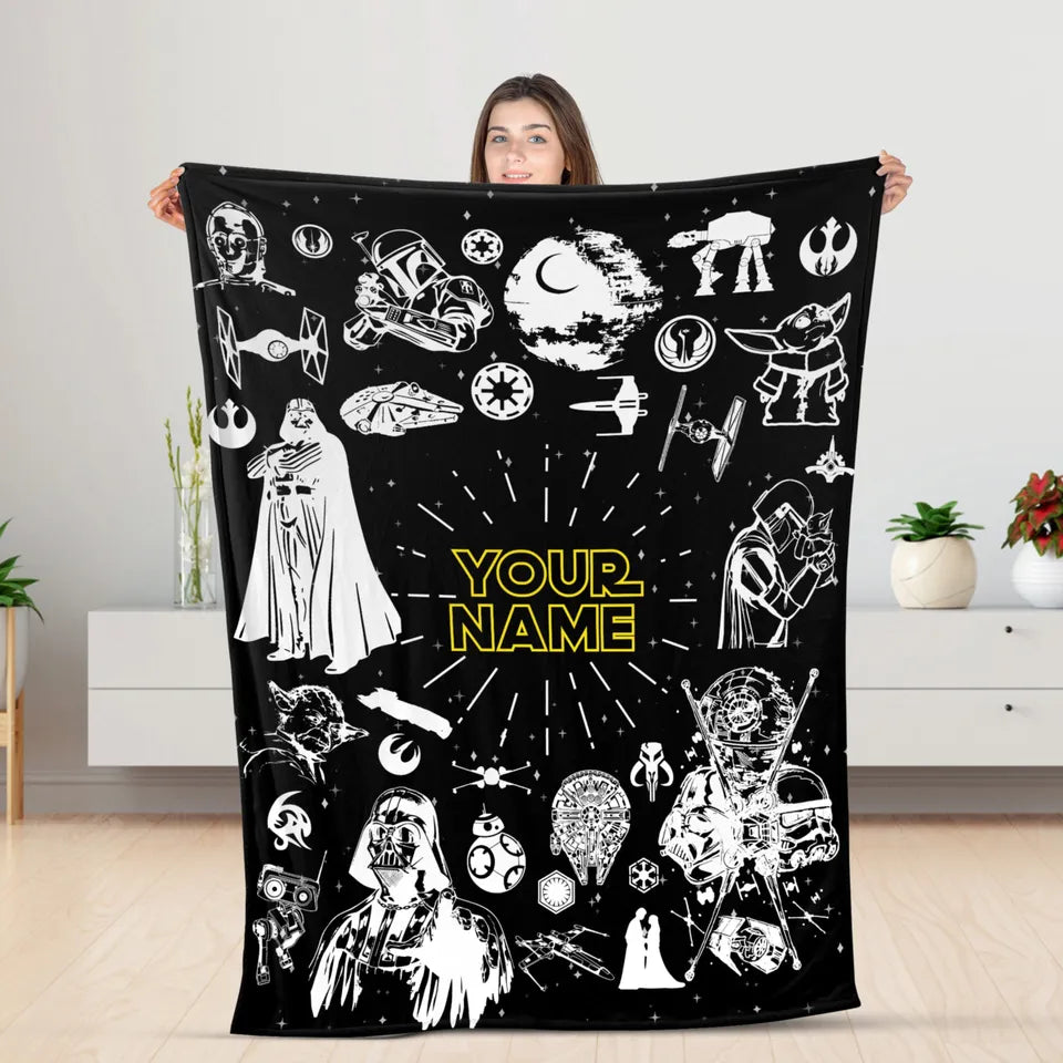 Star Wars themed personalised flannel blanket custom name gift for kids