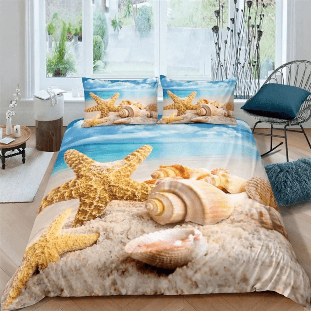 Starfish seaside beach 3D duvet cover set ocean bedding