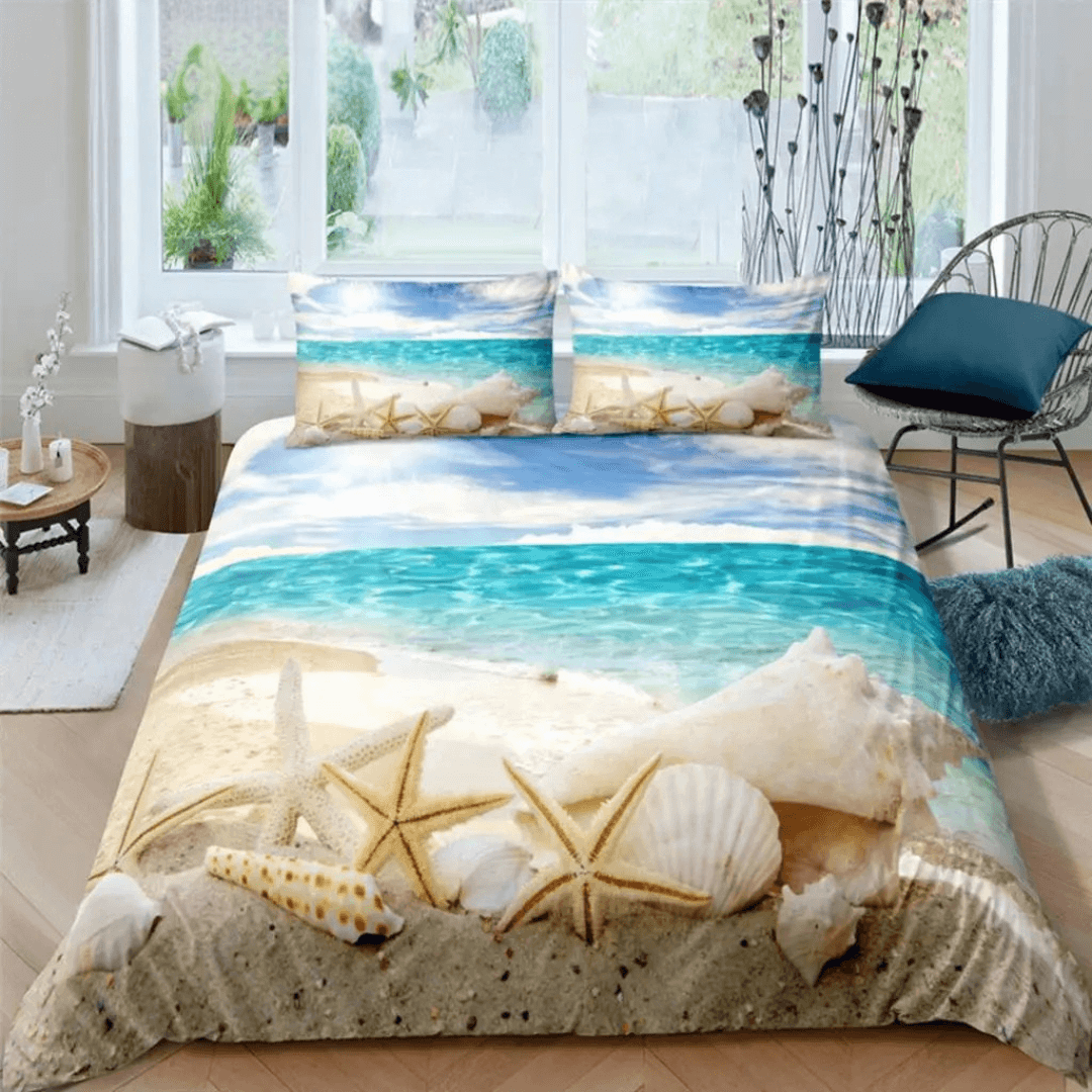 Vibrant seaside starfish beach 3D duvet cover decor
