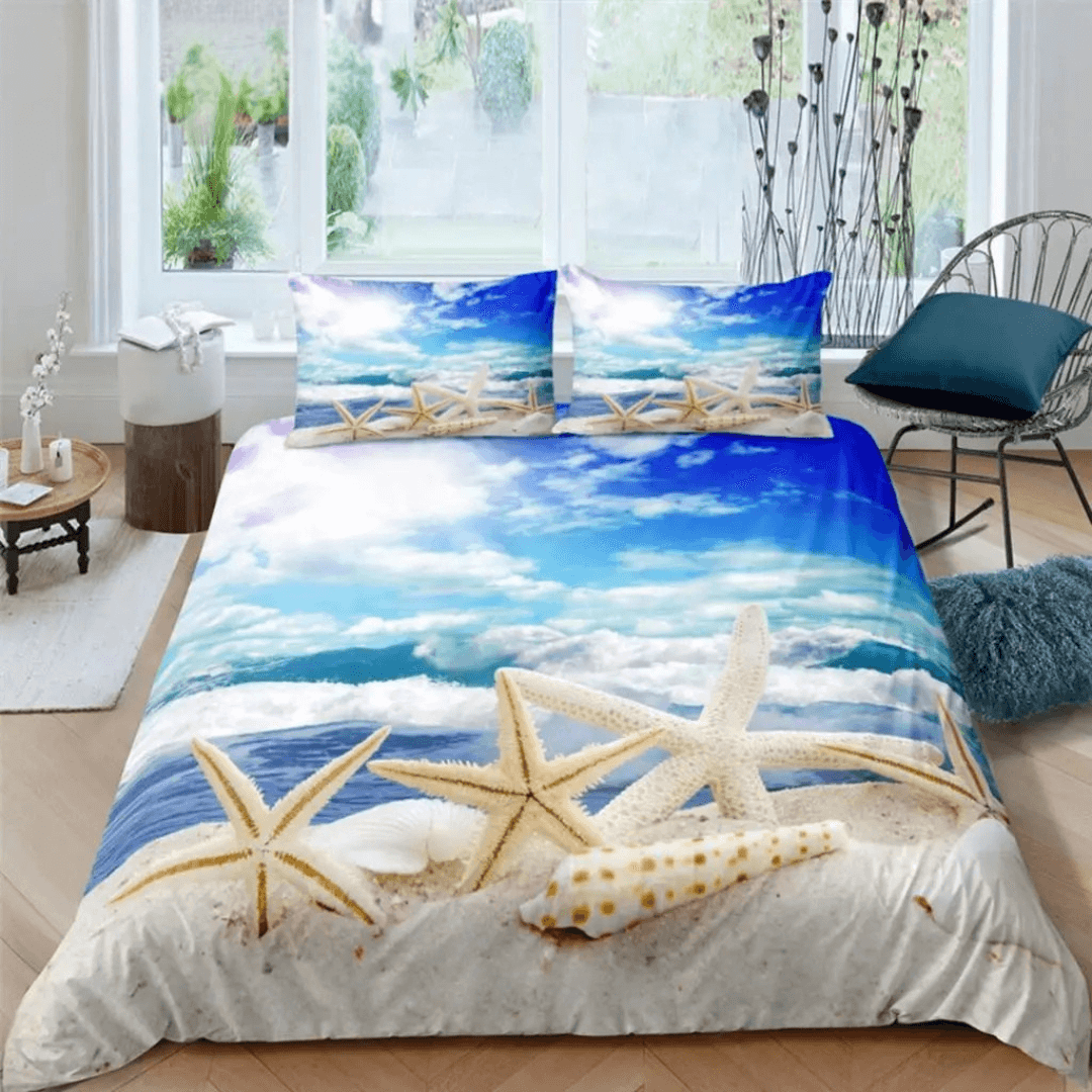 Ocean starfish print 3D duvet cover set for bedroom decor