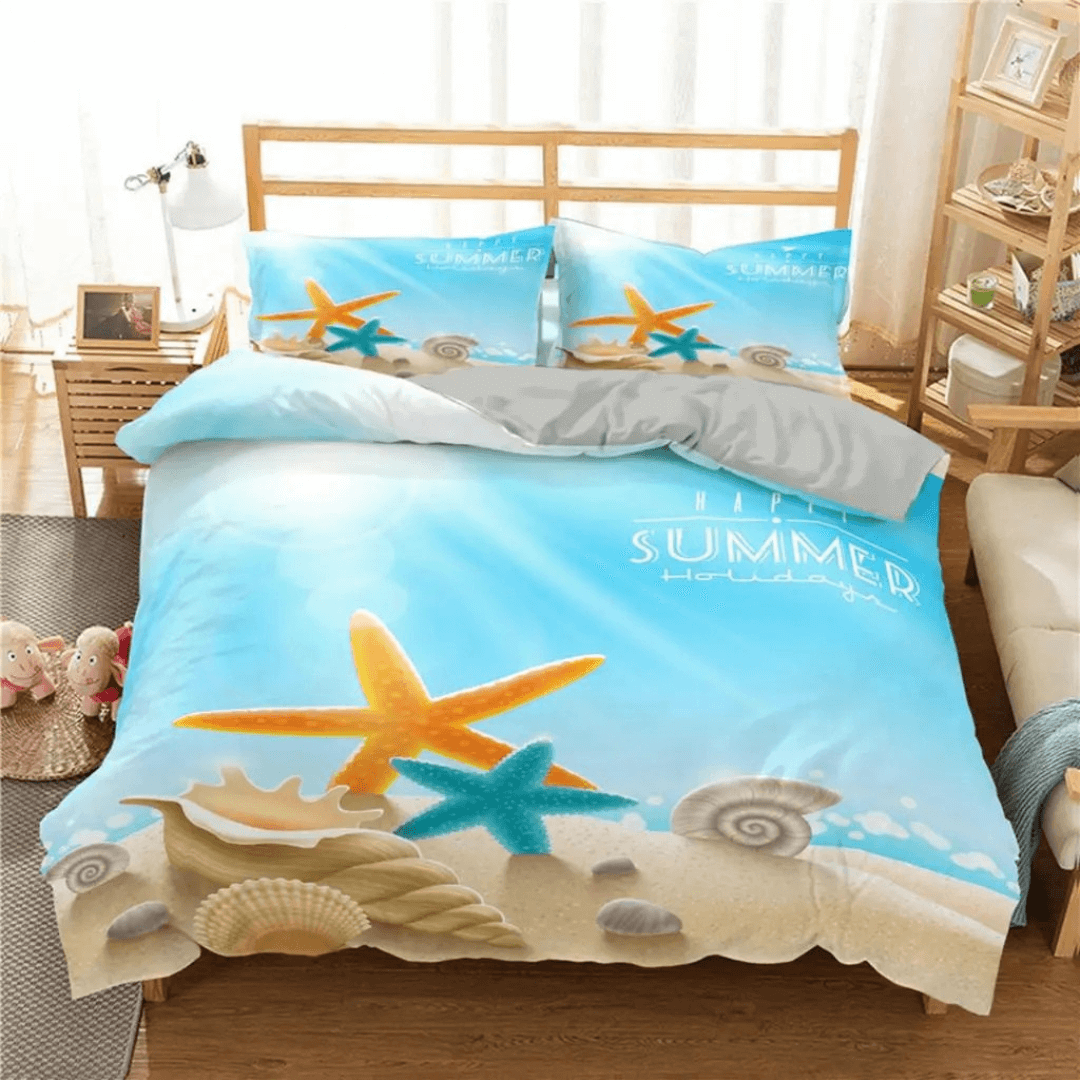 Starfish and seashell seaside 3D bedding set