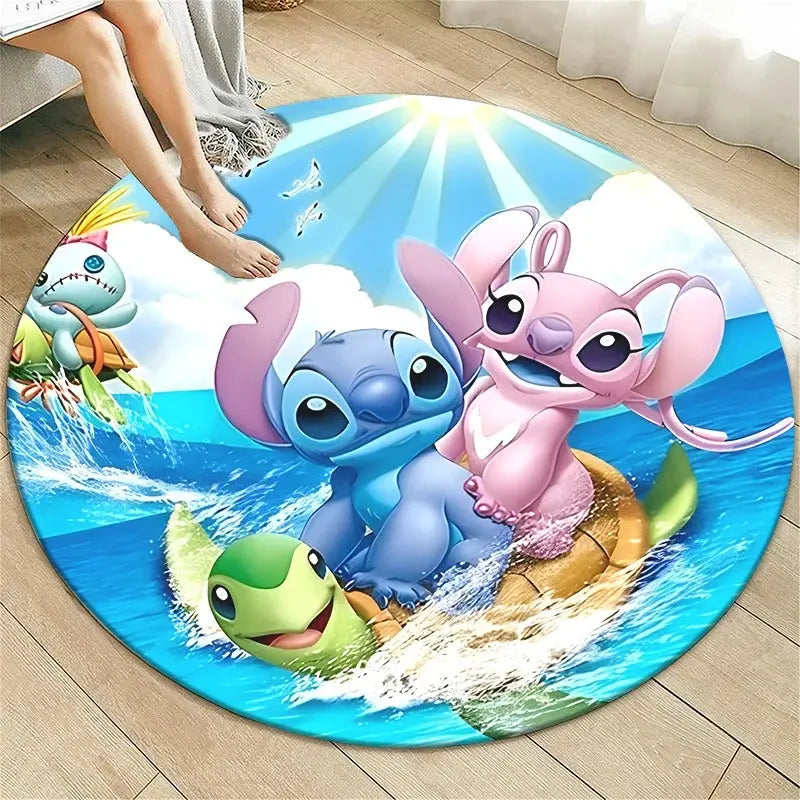 Anime stitch round mat with flannel surface in dorm room