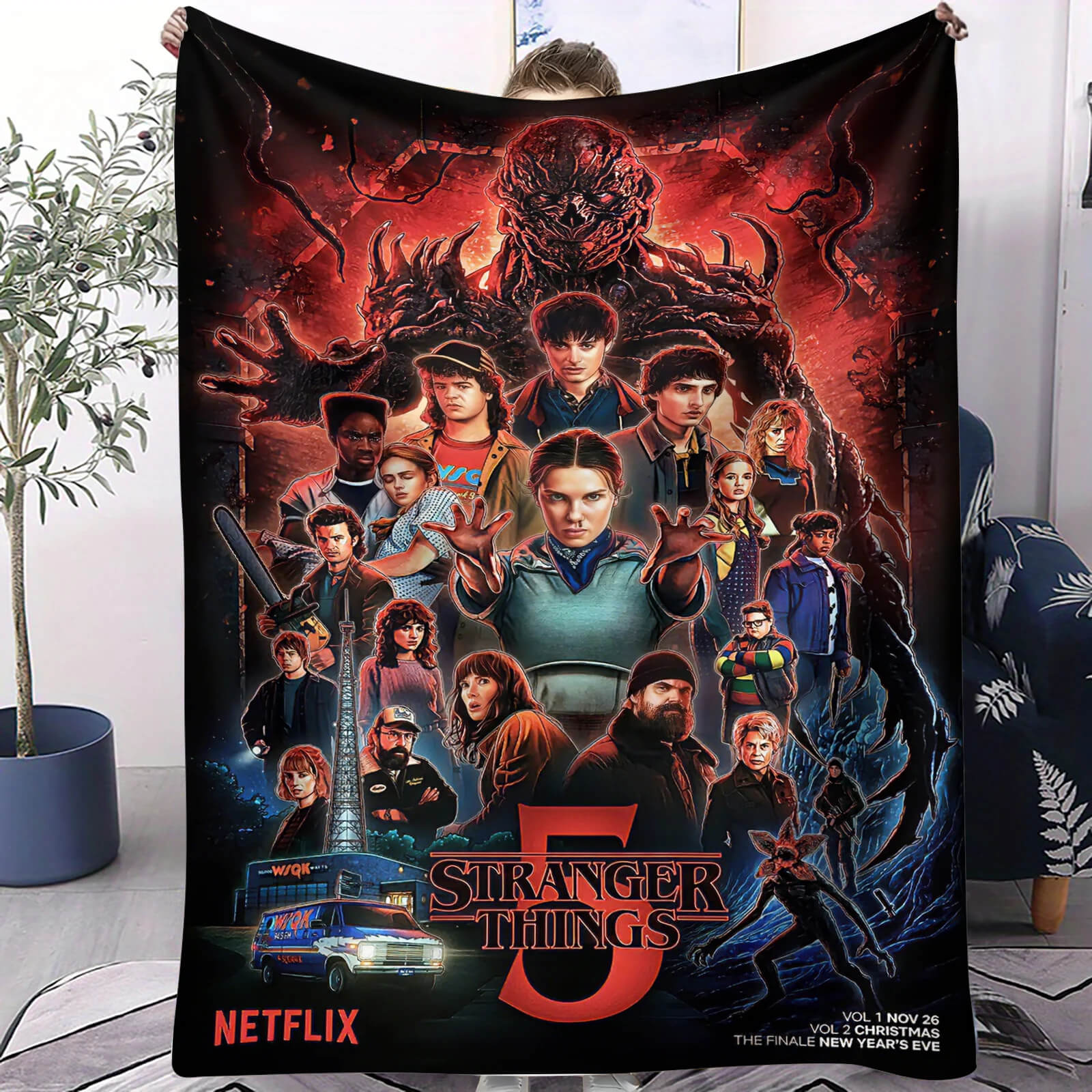 Stranger Things throw blanket sci-fi horror design