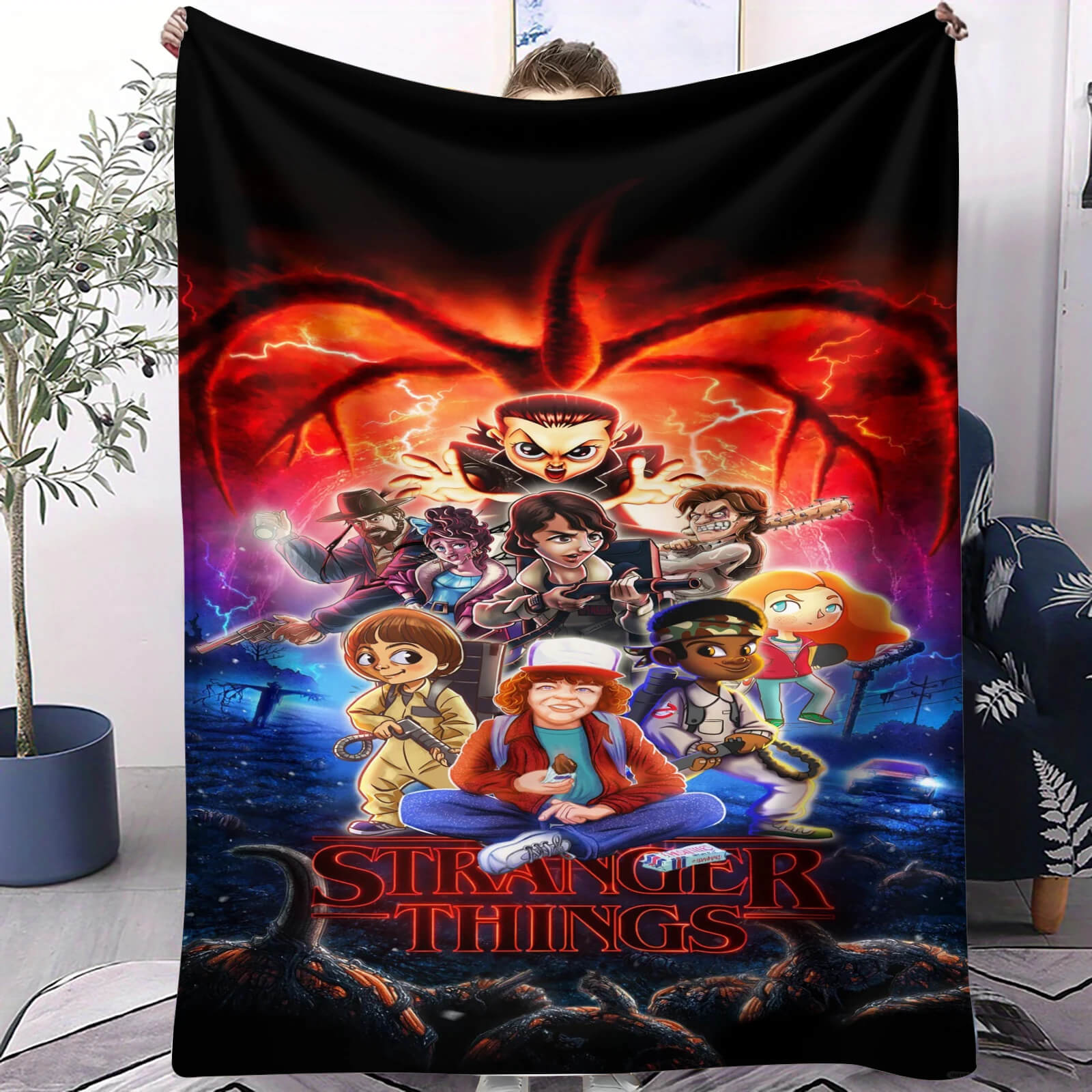 Soft fleece Stranger Things blanket for sofa