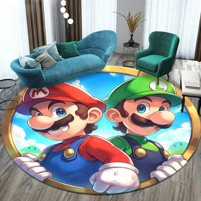 Soft round rug with non-slip base placed in a cozy living room