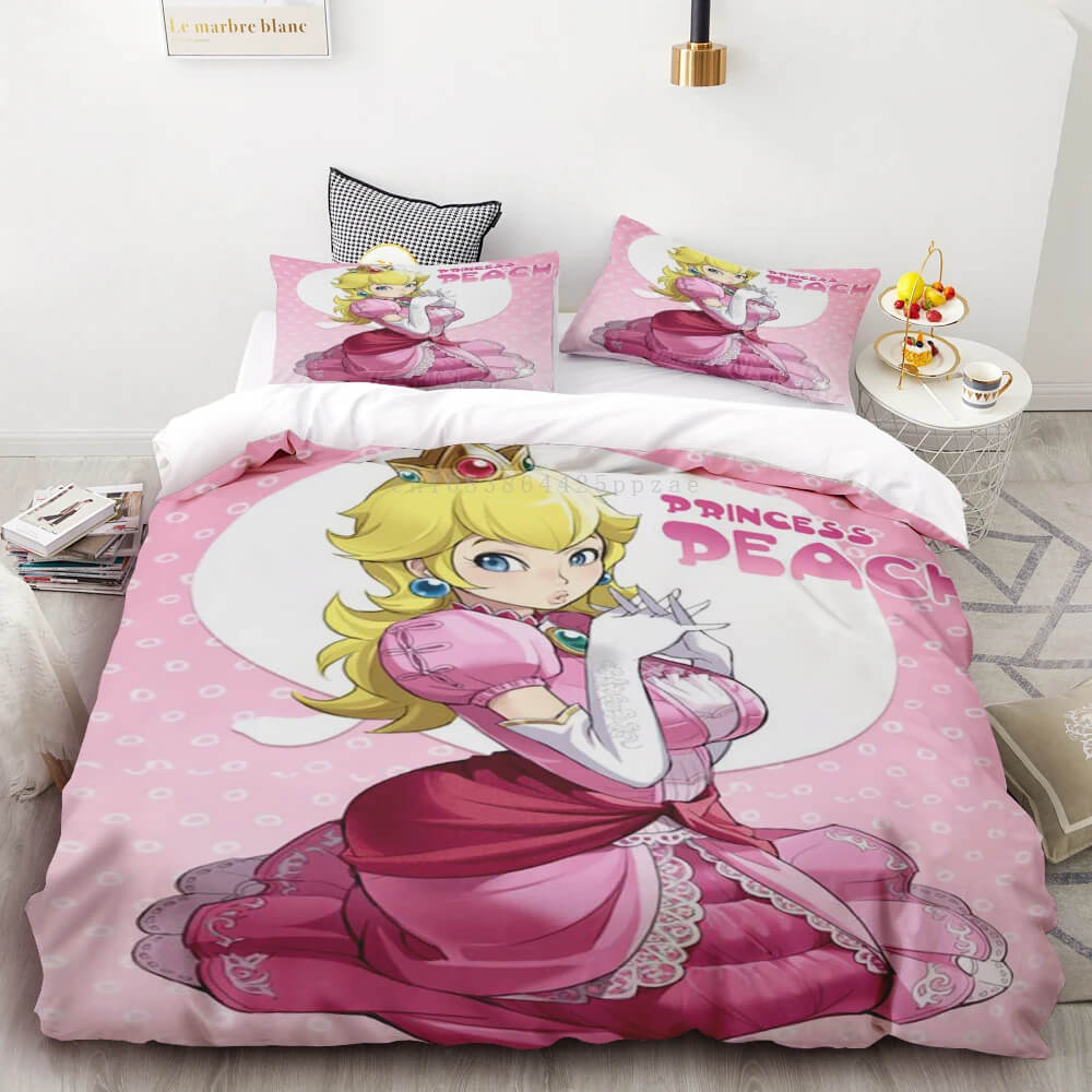 Cute pink Princess Peach quilt cover set