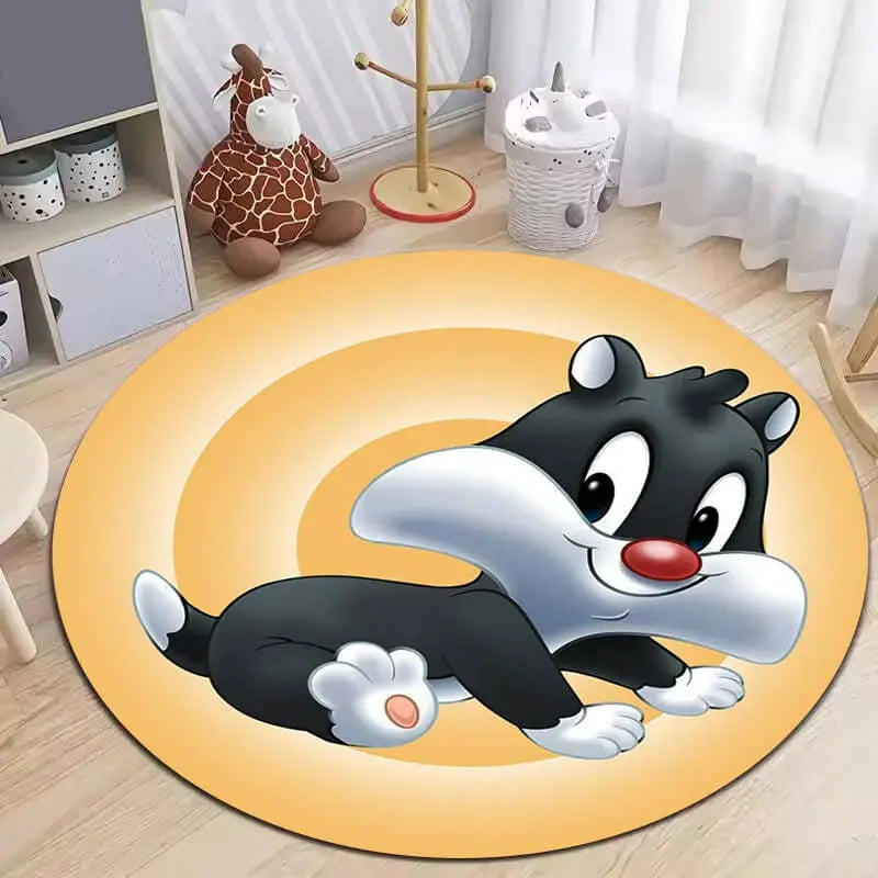 Soft round rug with non-slip base placed in a cozy living room