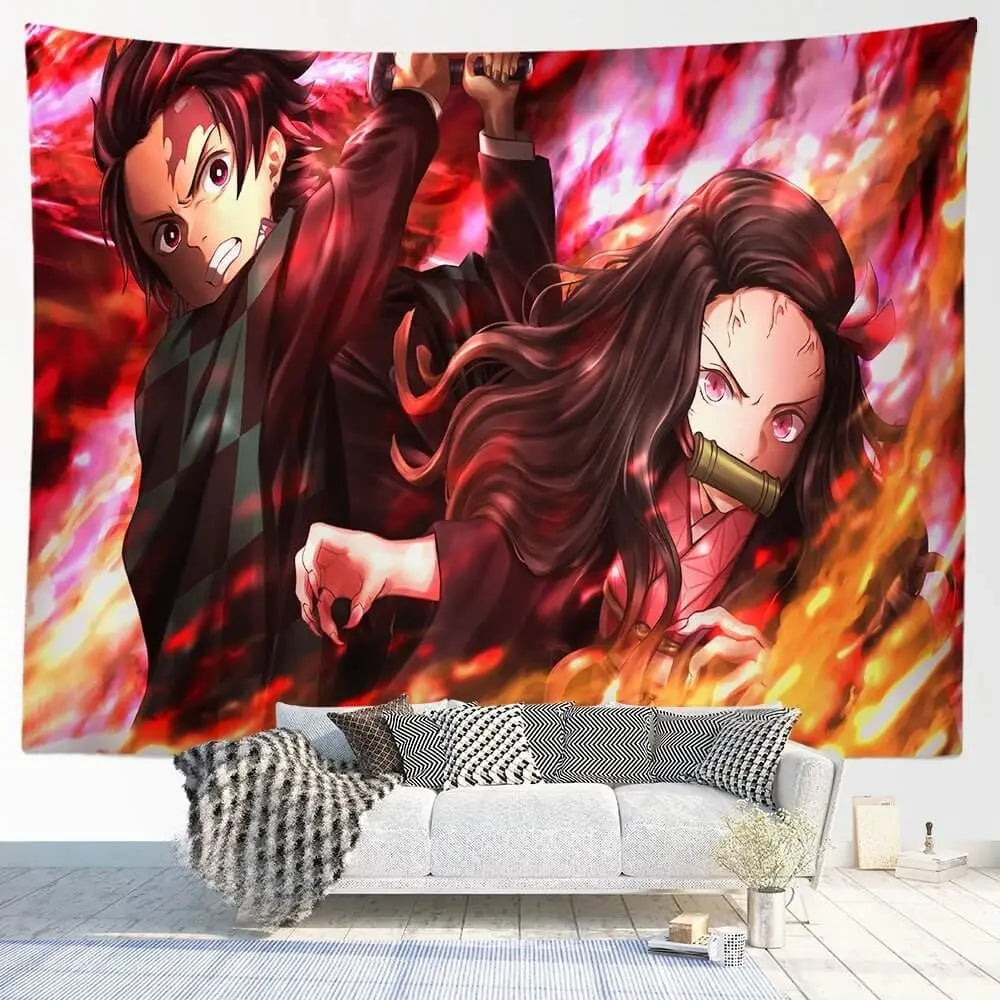 Tanjiro & Nezuko Wall Tapestry Anime Art

Demon Slayer Sibling Bond Tapestry

Kimetsu no Yaiba Polyester Wall Decor

Otaku Room Decor with Tanjiro and Nezuko

Vibrant Demon Slayer Wall Hanging for Bedroom