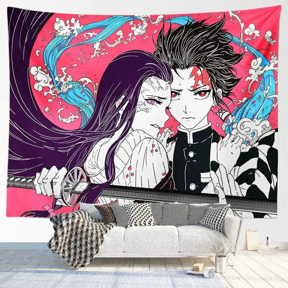 Tanjiro and Nezuko Wall Banner with Full Color Art

Kimetsu no Yaiba Anime Tapestry for Bedrooms

Tanjiro Nezuko Polyester Poster for Otaku Rooms

Bold Demon Slayer Fabric Wall Hanging

Nezuko Kamado and Tanjiro Kamado Wall Cloth Decor