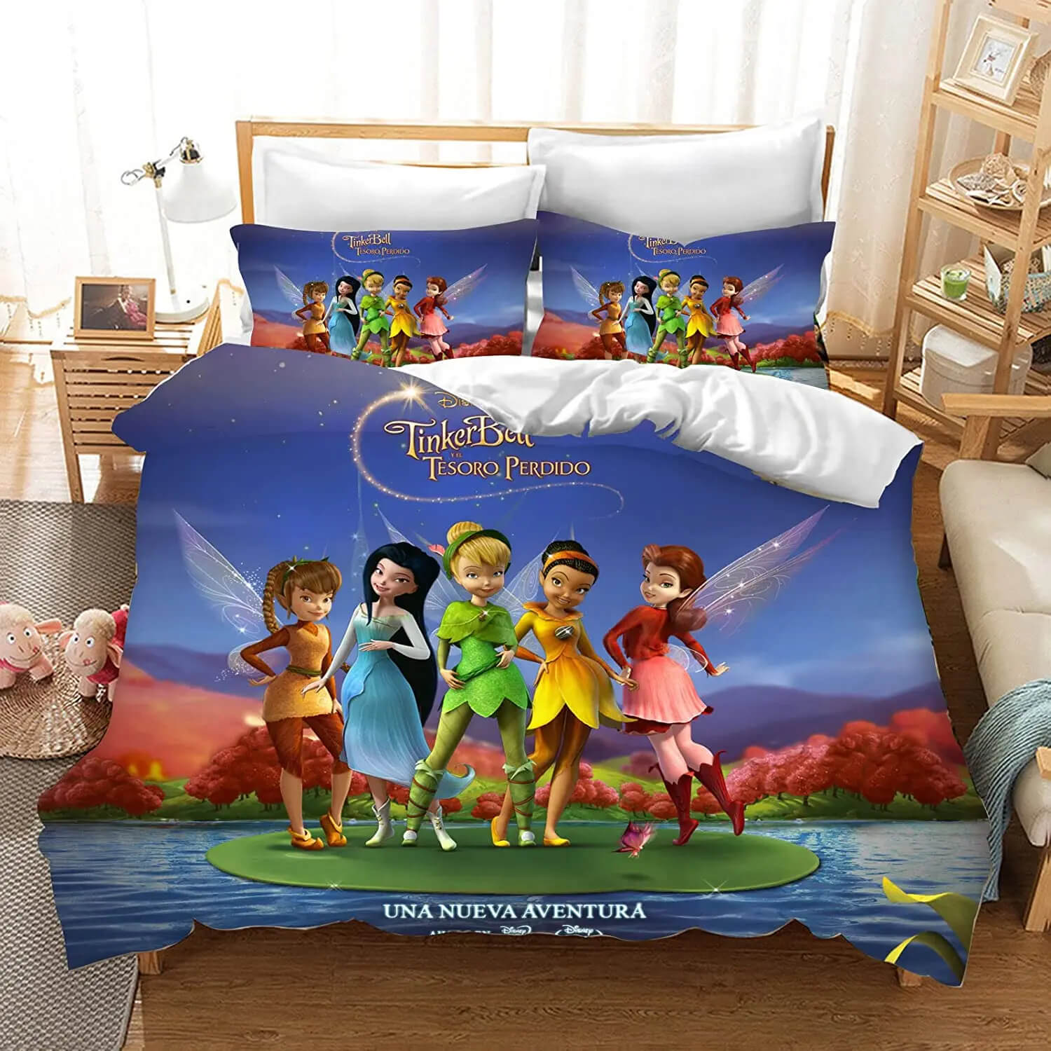 Kids Disney fairy bedroom decor with Tinker Bell bedding