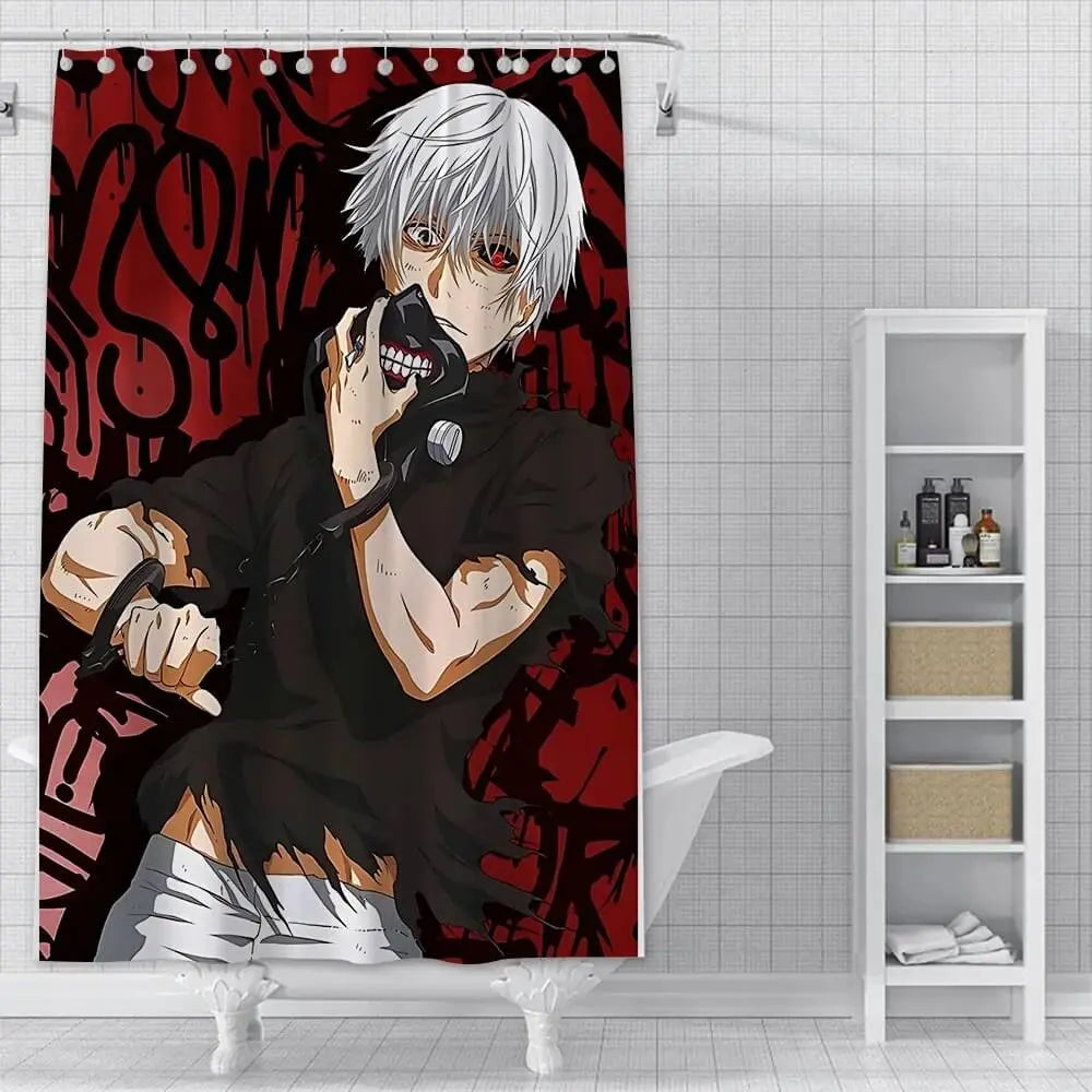 Tokyo Ghoul anime-themed shower curtain in vivid print
