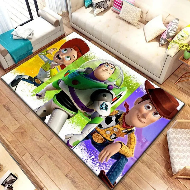 Toy Story rectangle rug with Woody, Jessie, and Buzz Lightyear printed on soft flannel