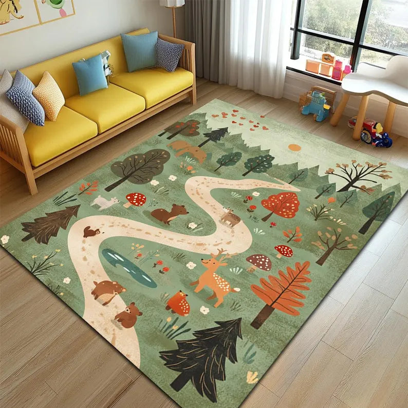 
Travel to Forest Kid's Rug, Jungle Road Nursery Play Mat, Children's Room Rug, Adventure Play Rug, Kid's Carpet