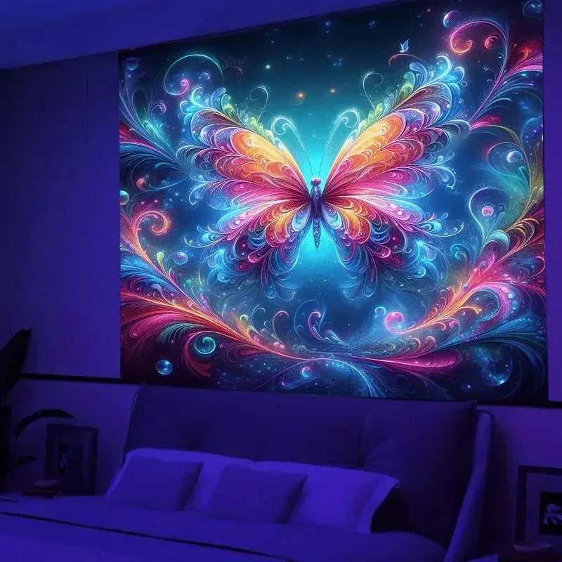 Trippy fantasy curtain with butterfly swirl and galaxy design
