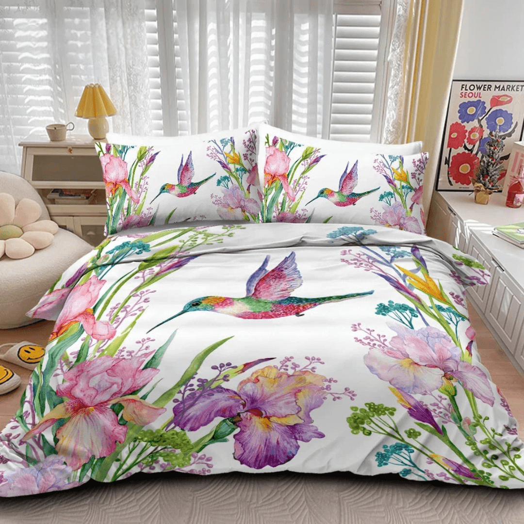 Tropical Birds Duvet Cover Set on bed