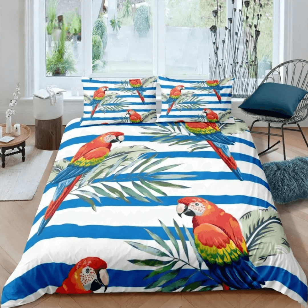 Exotic wildlife floral duvet cover for bedroom decor