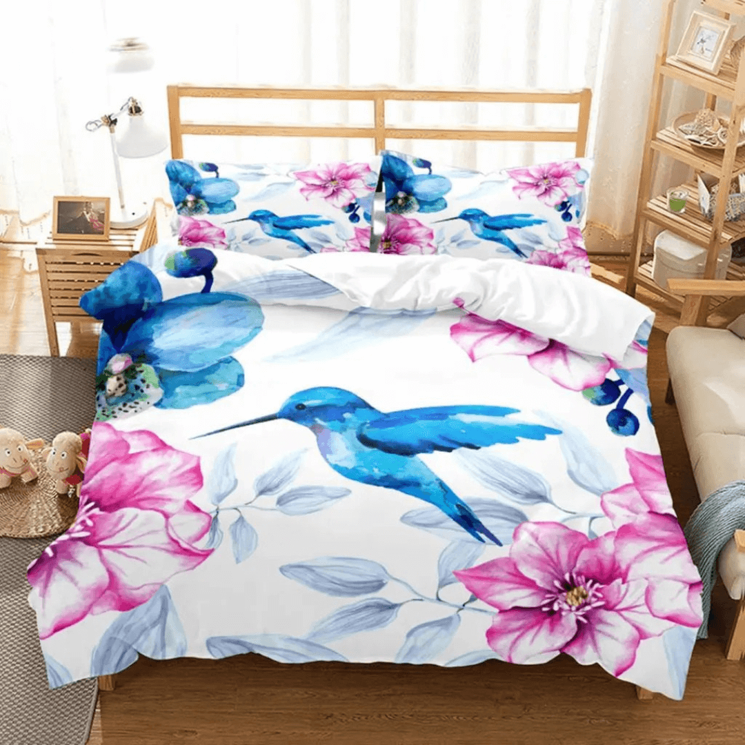 Tropical bird print duvet with pillowcases