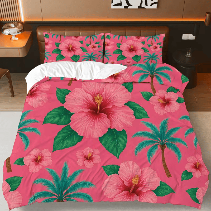 tropical pink hibiscus bedding set