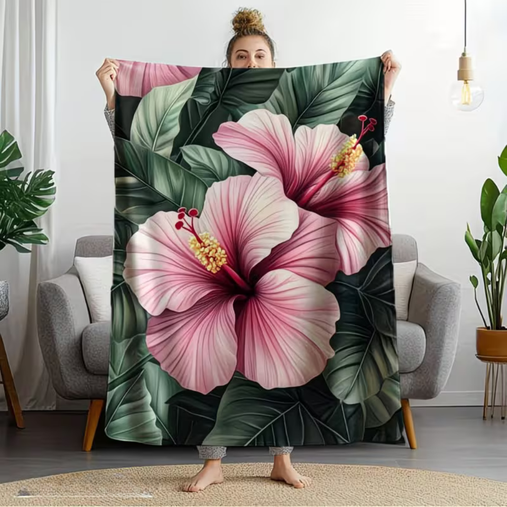 tropical hibiscus throw blanket HD print