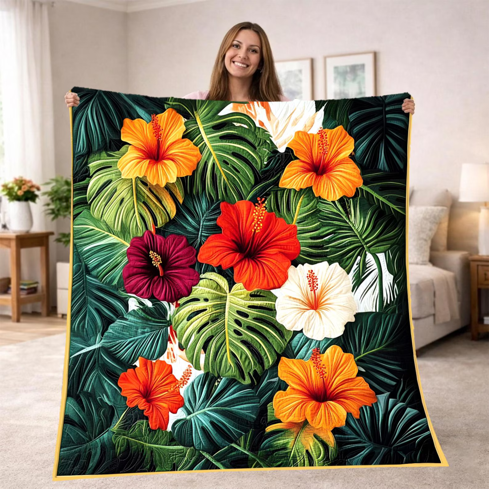 tropical floral blanket for travel and picnic