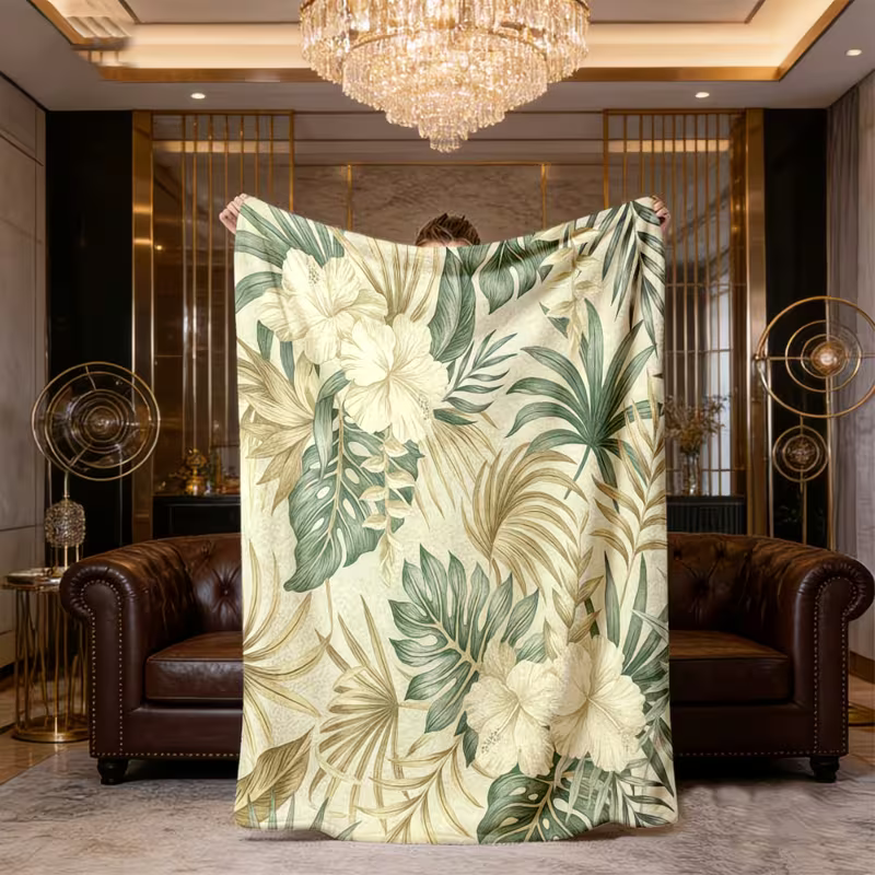 hibiscus themed blanket for bed decor