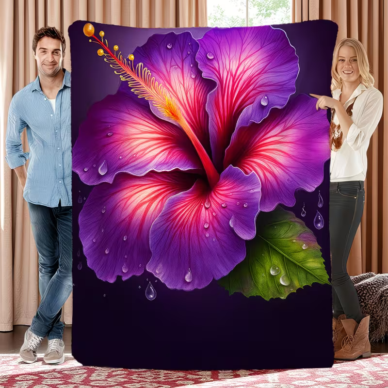plush hibiscus throw blanket for gift
