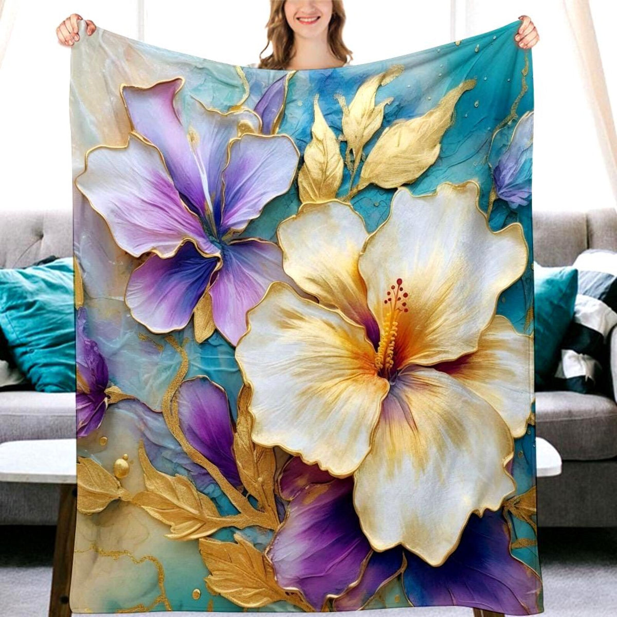 tropical flower blanket soft flannel fabric