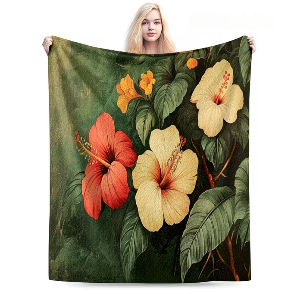 soft hibiscus flannel blanket for bedroom decor