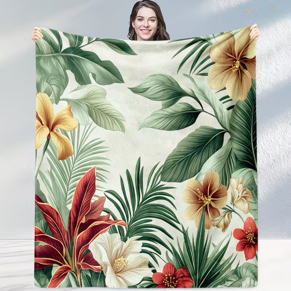 tropical flower blanket for couch decor