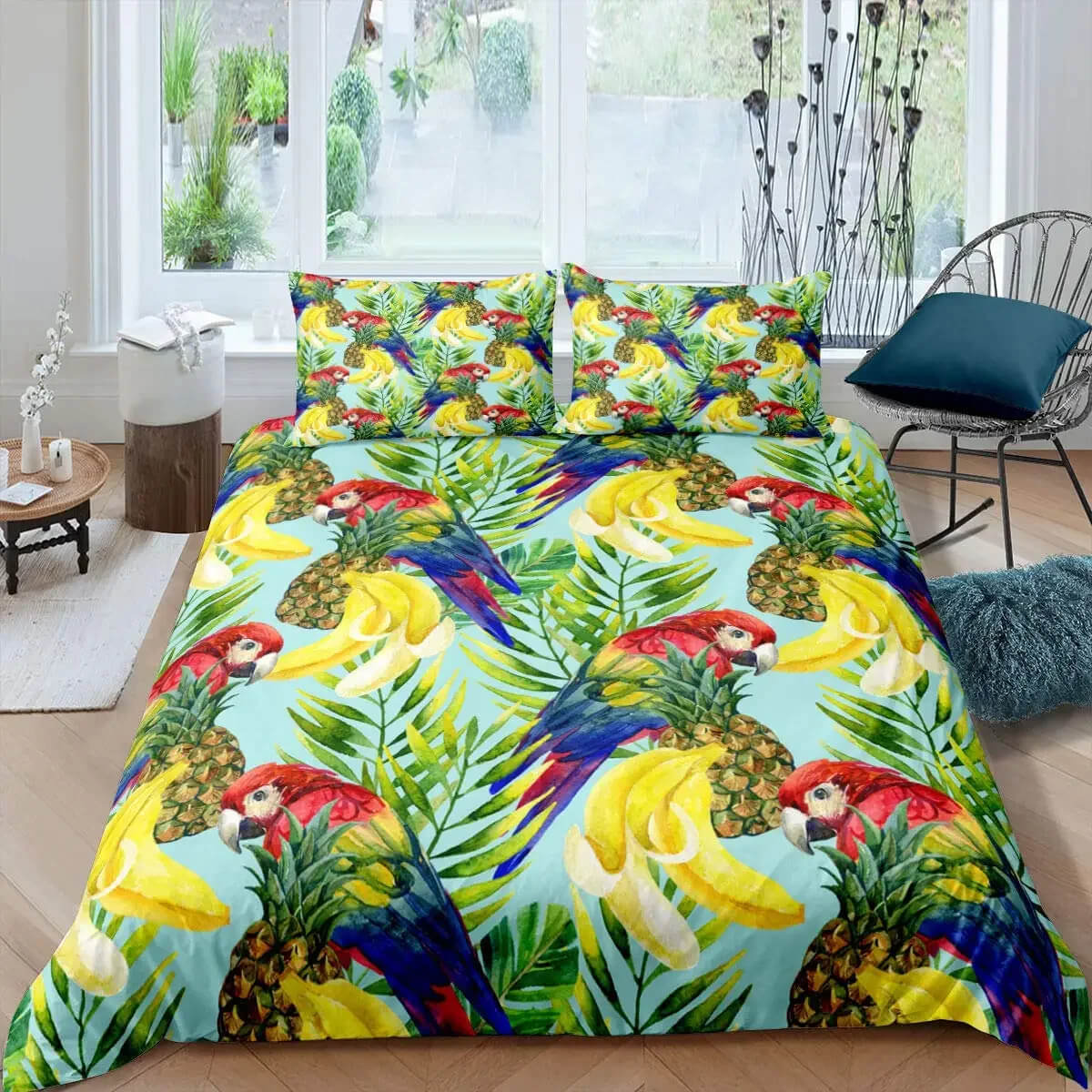 tropical bedding close view