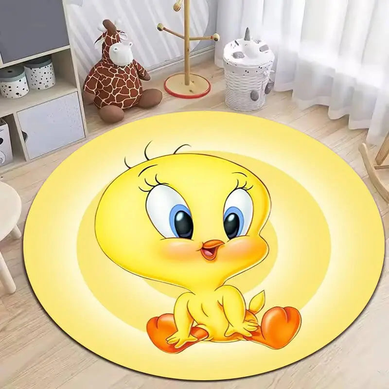 Soft round rug with non-slip base placed in a cozy living room