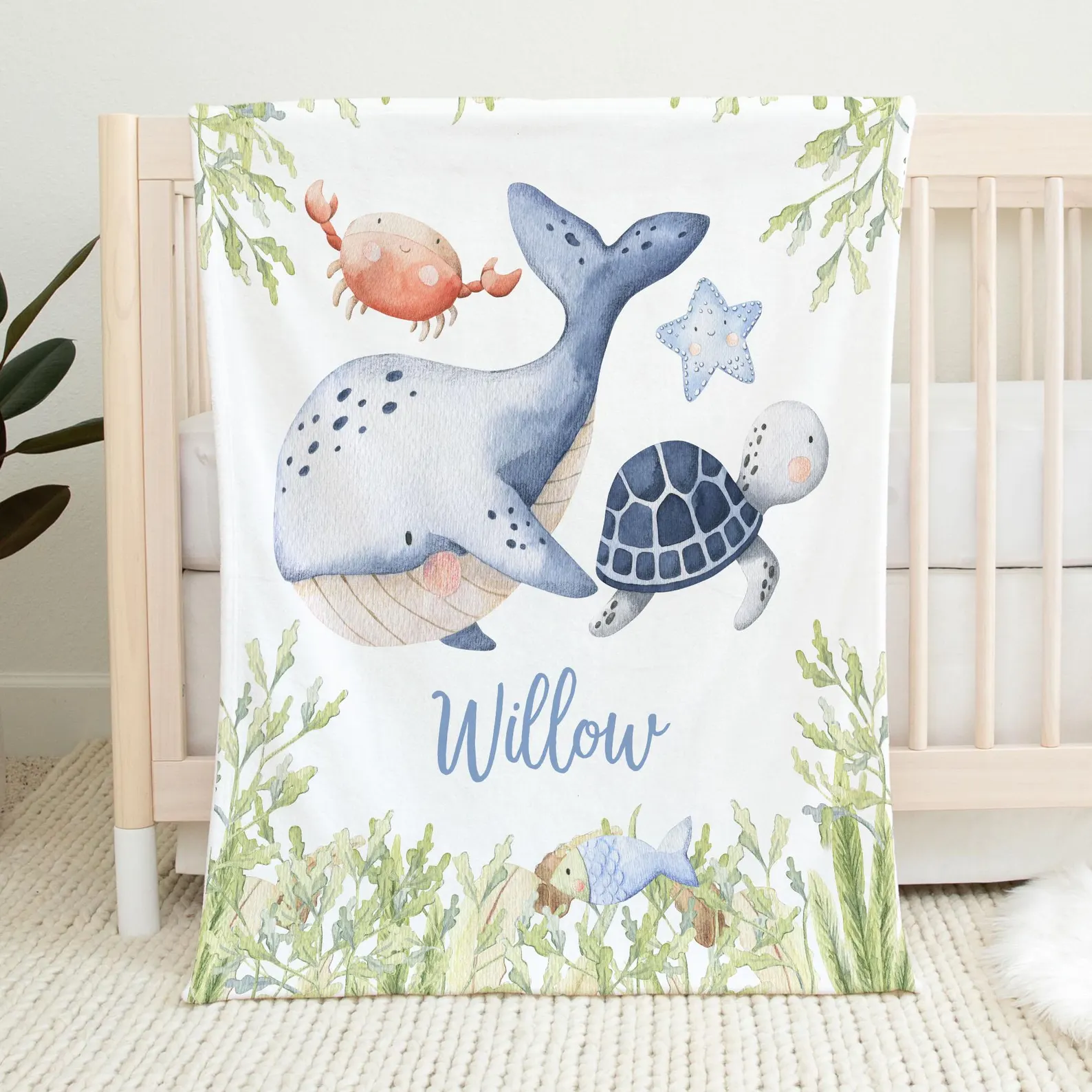 Under the sea ocean Personalized Baby Blanket - Custom Name Blanket for Unisex - Shower Gift