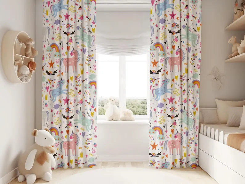Unicorn Rainbow Kids Curtains: Whimsical Nursery Drapes