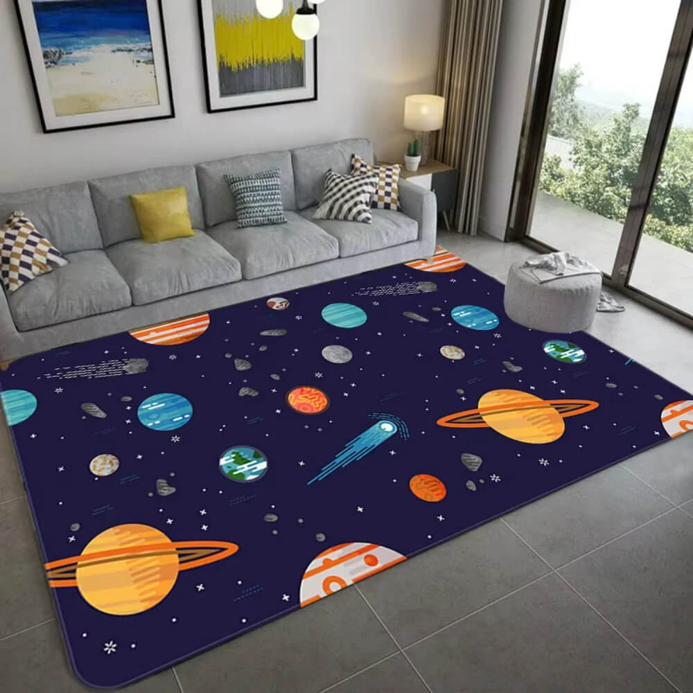 Fun Space Theme Floor Rug for Kids Room