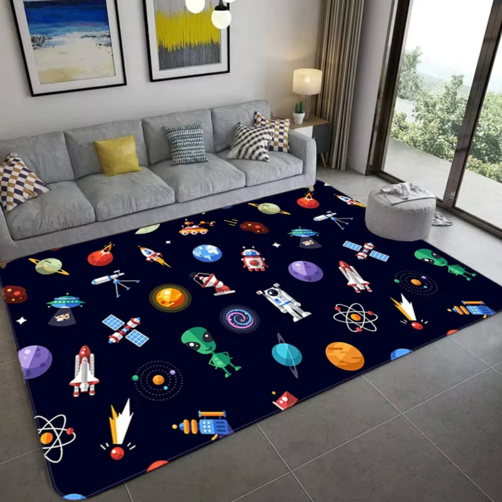 Planet and Star Printed Rug for Bedroom Decor