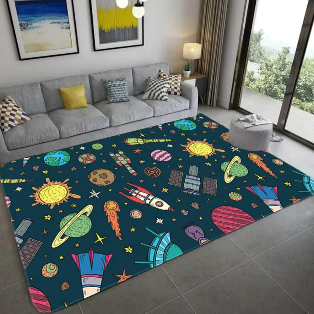 Universe Outer Space Kids Rug for Bedroom Decor