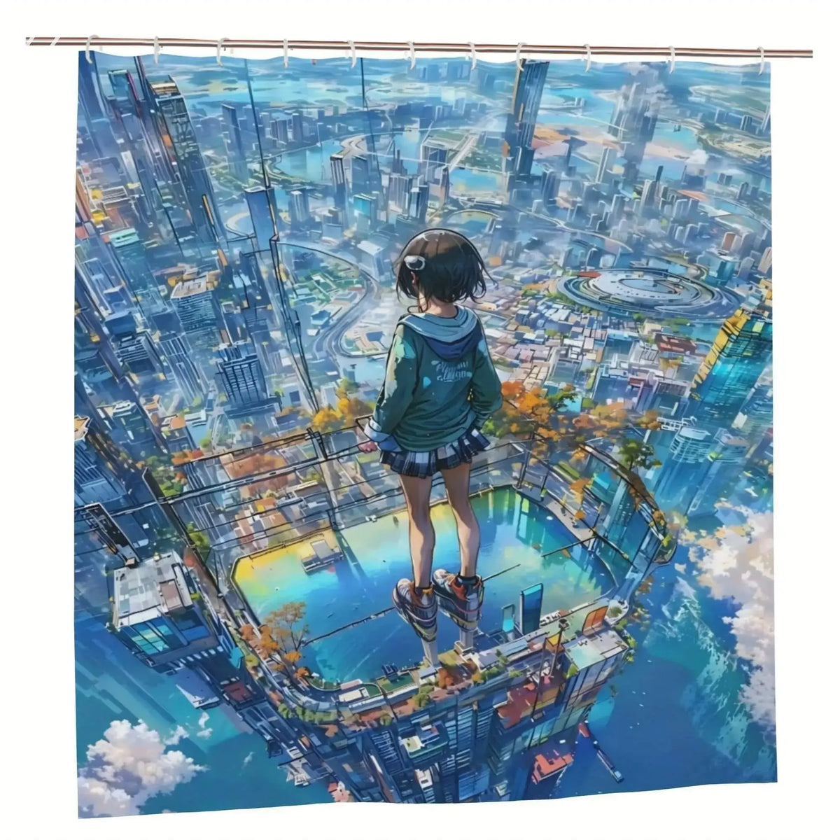 Cityscape and anime girl design for modern bathrooms