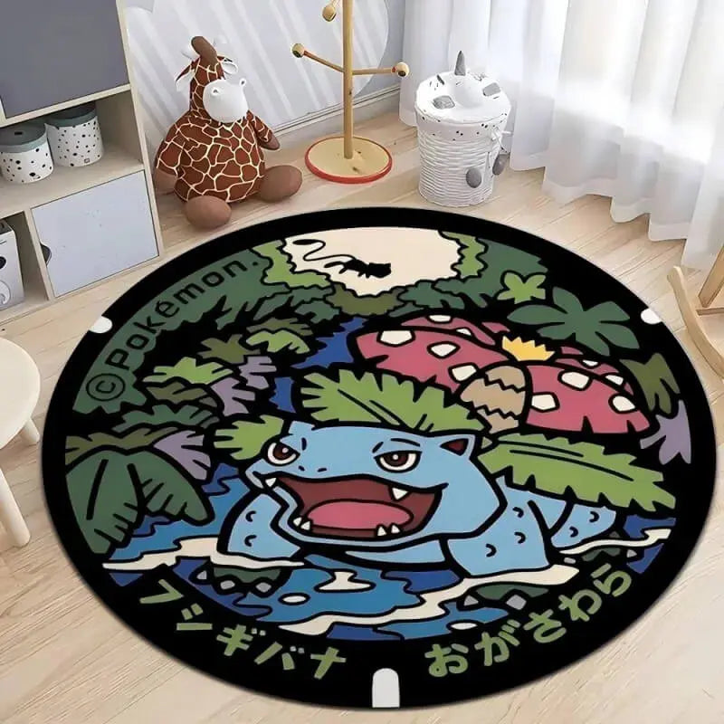 Soft round rug with non-slip base placed in a cozy living room