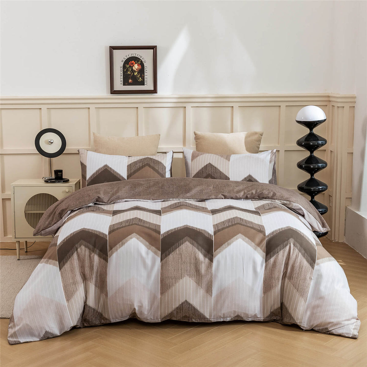 chevron patterned bedding geometric pattern