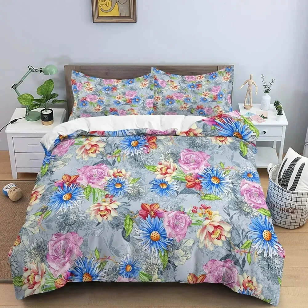 Classic peony and sunflower print duvet cover
