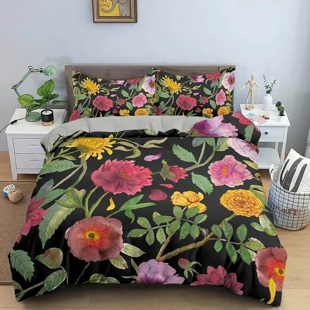 Lightweight tropical flower duvet cover set