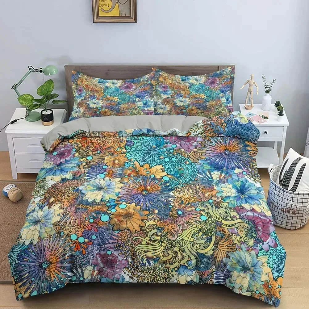 Bohemian floral print quilt cover for home décor