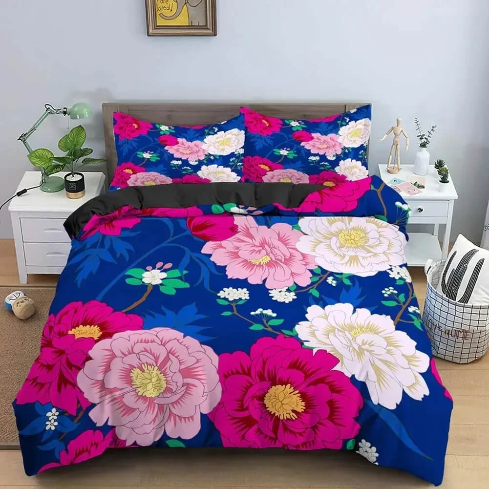 Peony and sunflower pattern bedding set