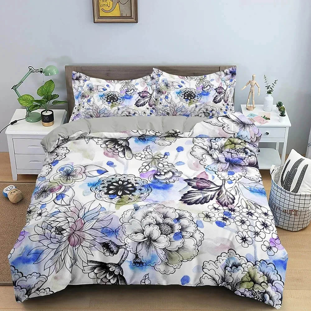 Chic floral design duvet cover queen size
