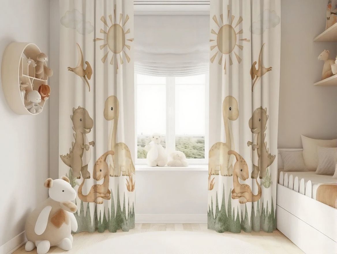 Watercolor Dinosaur Nursery Curtains: Baby Boy Room Decor