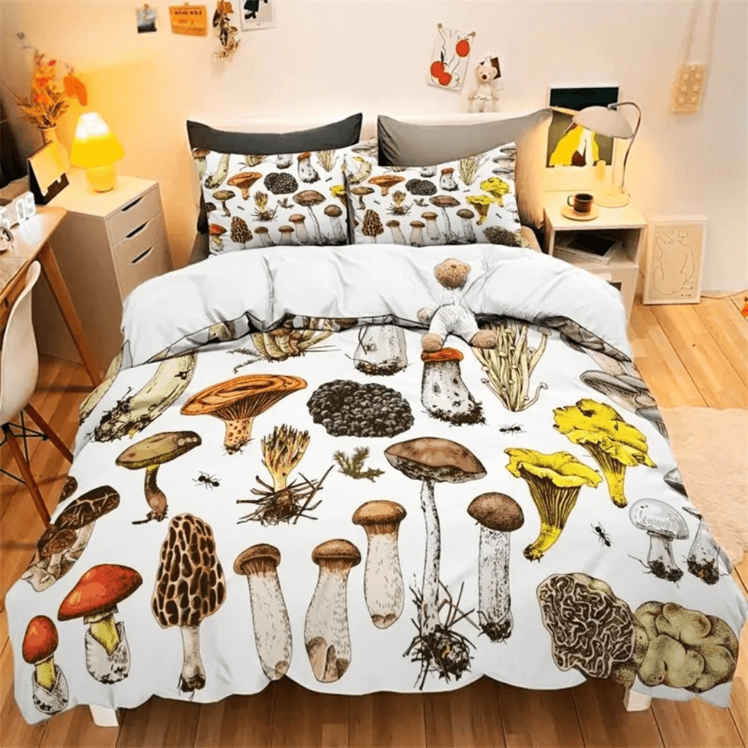 Wild forest fantasy mushroom bedding duvet cover set