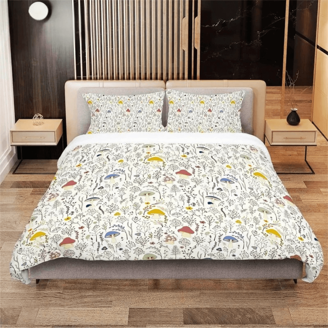 Watercolor mushroom quilt cover set