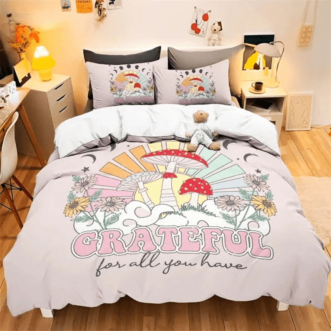 Watercolor mushroom duvet cover gift set for nature lovers