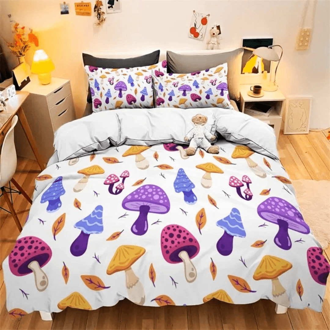 Kids and adults watercolor mushroom bedding set